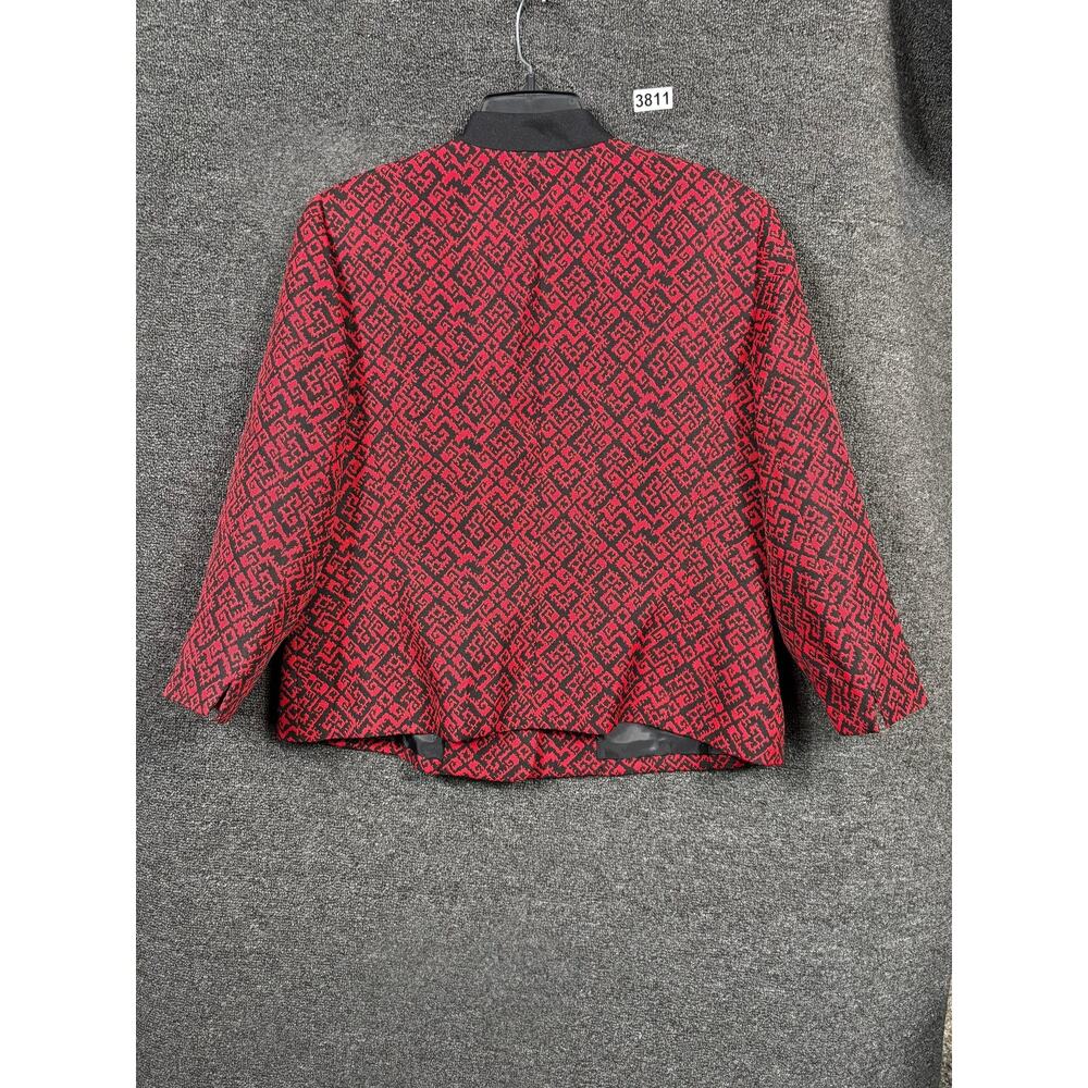 Kasper Blazer Womens 14 Red Black Geometric Pattern Single Button Jacket Career - Picture 2 of 7